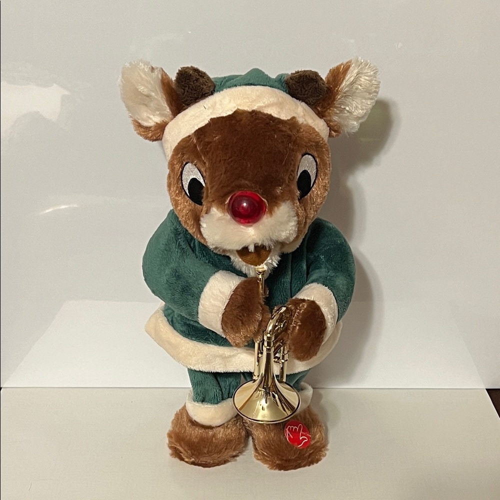 Dan Dee Animated Musical Rudolph Red Nosed Reindeer Plush Toy with Trumpet NWOT